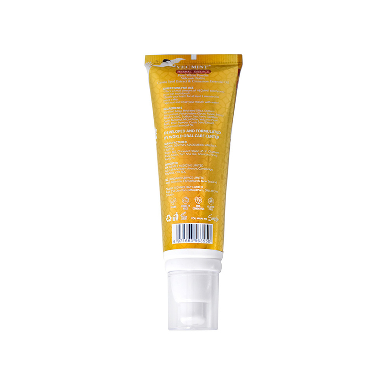 VECMINT 치약 100ml- 진주 - 코프티스 뿌리와 카멜리아 시네시스 추출물 인부스 백화 함유
