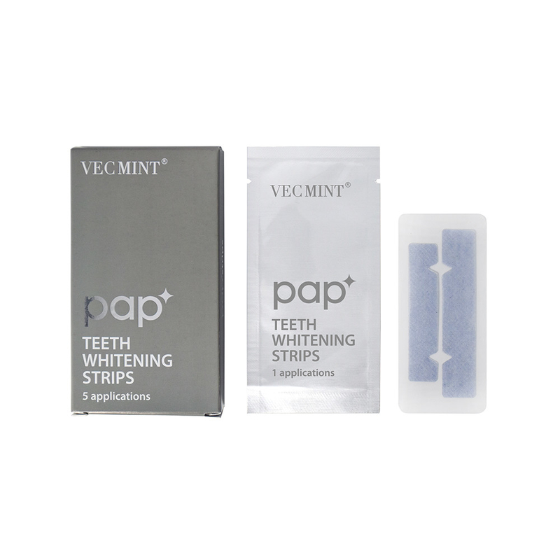 VECMINT pap* 첨단 치아 하얀화 스트립 - 5 가지 응용 프로그램으로 구성 된 패키지 - 오래 지속되는 흰 미소.