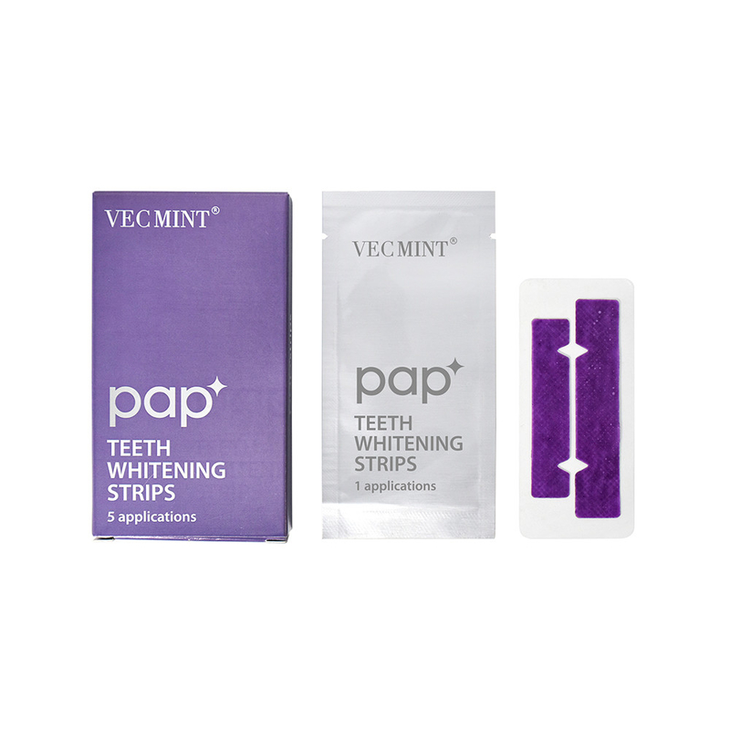 VECMINT pap* 첨단 치아 하얀화 스트립 - 5 가지 응용 프로그램으로 구성 된 패키지 - 오래 지속되는 흰 미소.
