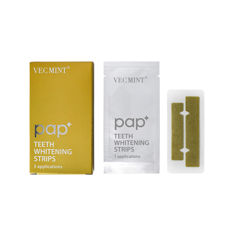 VECMINT pap* 첨단 치아 하얀화 스트립 - 5 가지 응용 프로그램으로 구성 된 패키지 - 오래 지속되는 흰 미소.