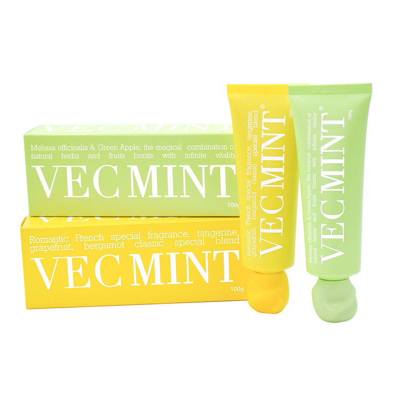 VECMINT 100g 치약: 마법의 자연 허브와 과일 (Melissa officinalis & Green Apple) 으로 구강의 활력을 풀어주십시오.