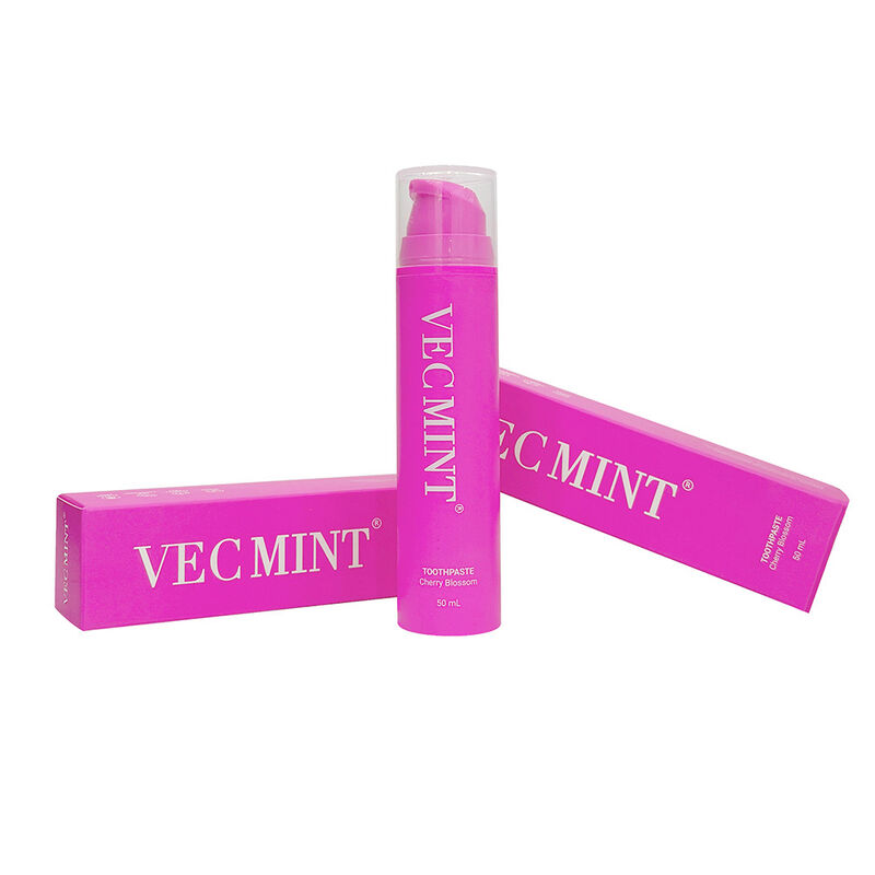 VECMINT 체리 블로섬 치약 50mL - 펌프 병 디자인 부드러운 치아를위한 플로리다 없는 구강 관리 페이스트 깨끗하고 신선한 호흡