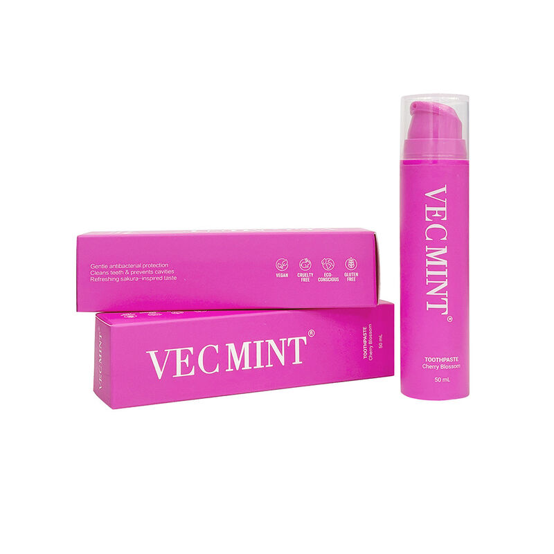 VECMINT 체리 블로섬 치약 50mL - 펌프 병 디자인 부드러운 치아를위한 플로리다 없는 구강 관리 페이스트 깨끗하고 신선한 호흡